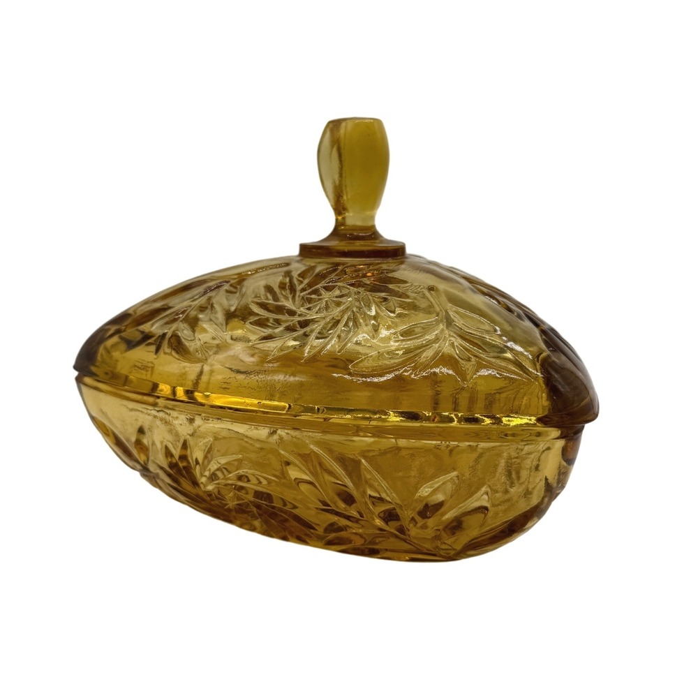 Vintage Amber Hazel Glass Triangle Candy Dish and Lid Pinwheel Starburst 1950s - Picture 14 of 14